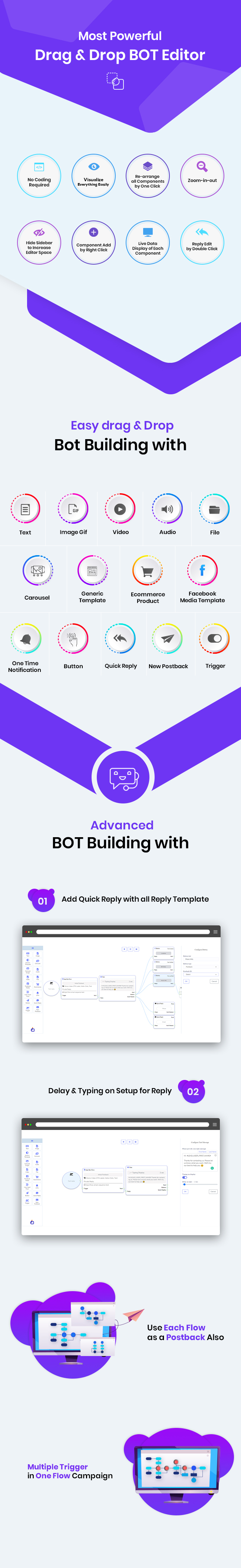 Flow Builder : Visual Drag & Drop Facebook Chatbot Builder
